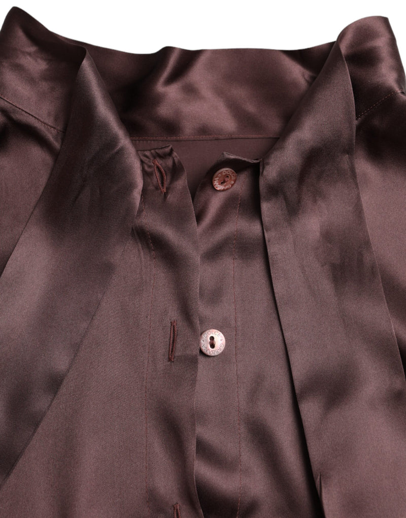 Dolce & Gabbana Brown Ascot Collar Long Sleeve Silk Blouse