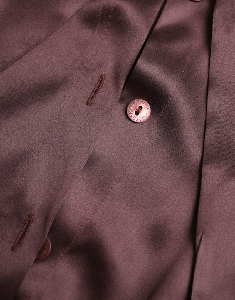 Dolce & Gabbana Brown Ascot Collar Long Sleeve Silk Blouse