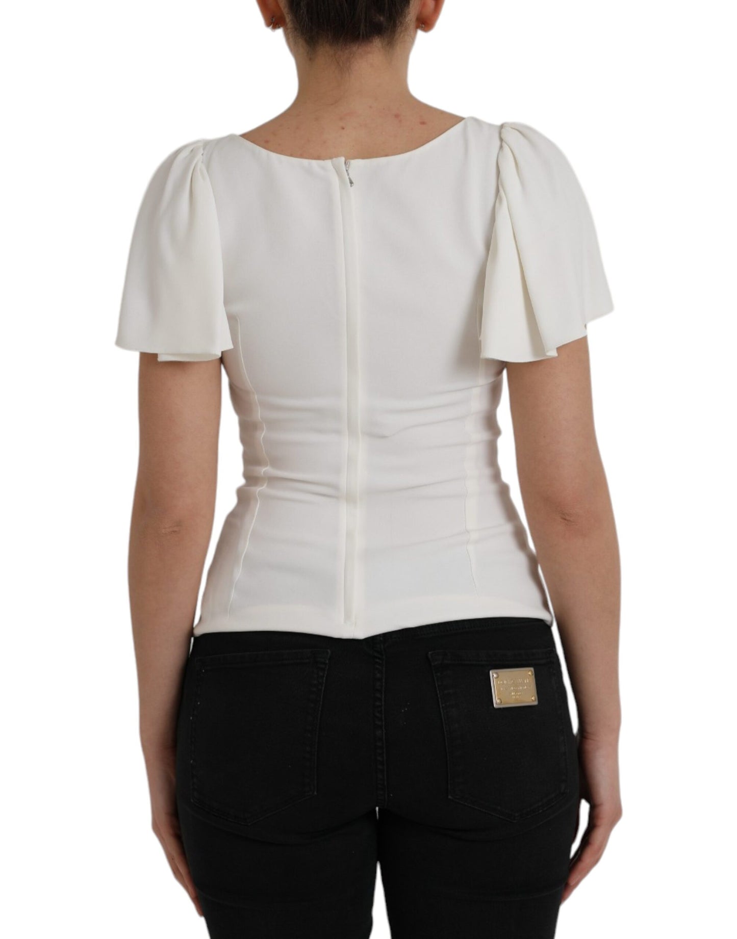 Top blanc en viscose à manches courtes et col rond de Dolce & Gabbana