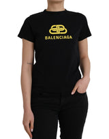 Balenciaga Black Cotton Logo Print Crew Neck T-shirt
