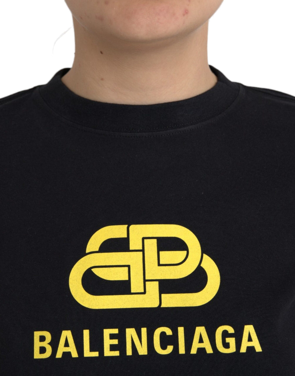 Balenciaga Black Cotton Logo Print Crew Neck T-shirt