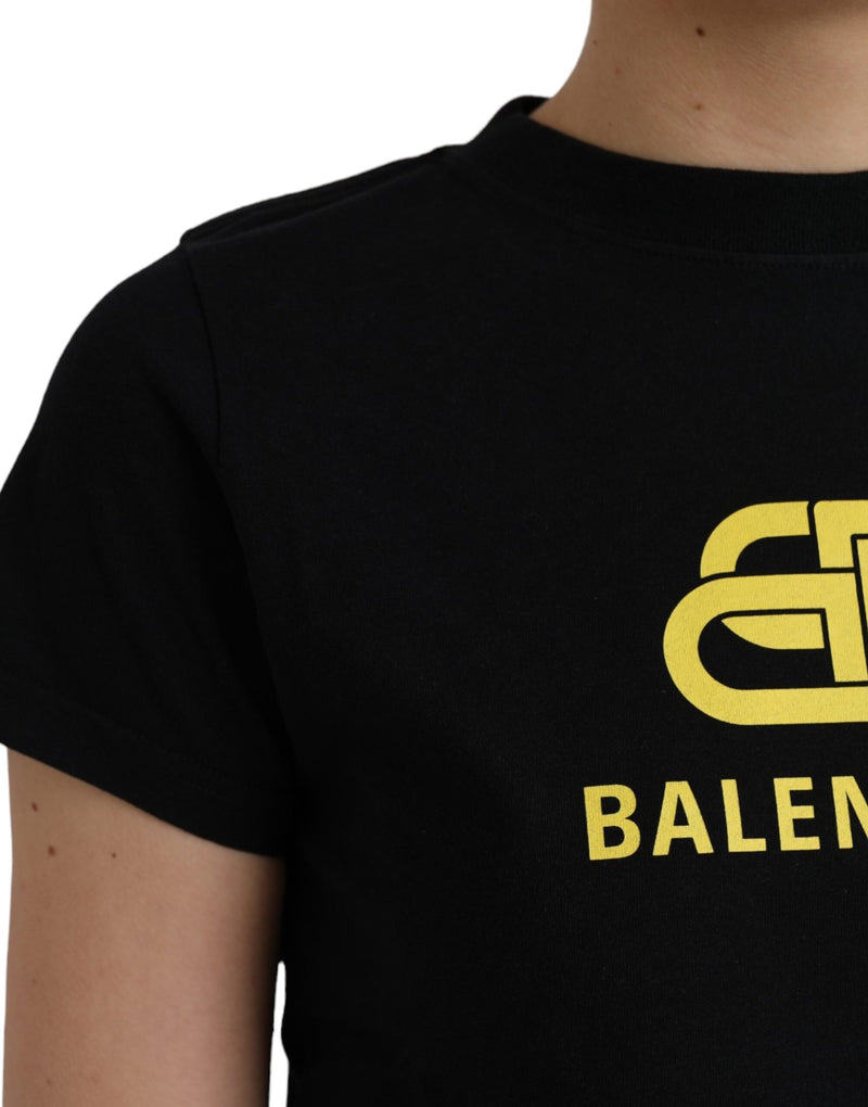 Balenciaga Black Cotton Logo Print Crew Neck T-shirt