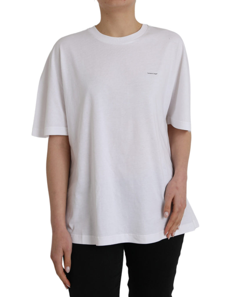 Balenciaga White Cotton Crew Neck T-Shirt with Short Sleeves