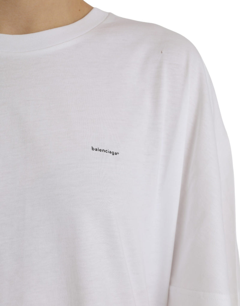 Balenciaga White Cotton Crew Neck T-Shirt with Short Sleeves