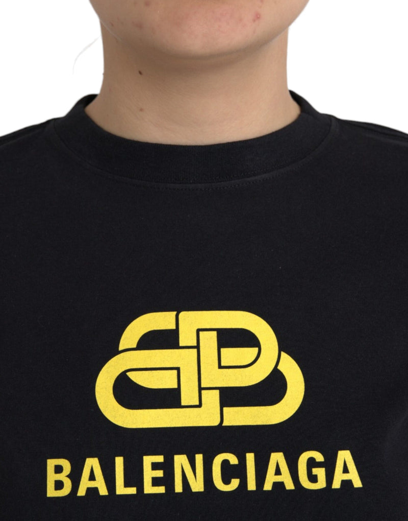 Balenciaga Black Cotton Logo Print Crew Neck T-Shirt