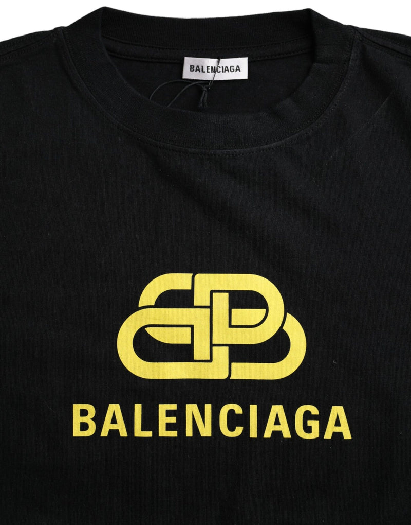 Balenciaga Black Cotton Logo Print Crew Neck T-Shirt