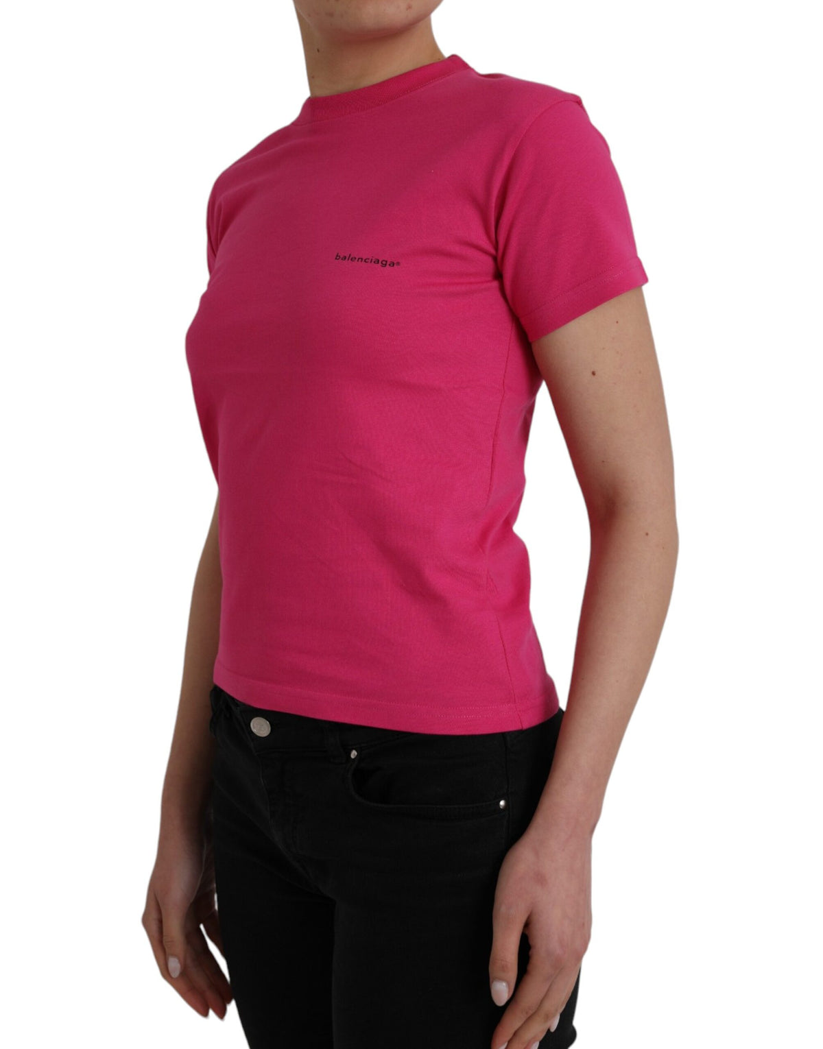 T-shirt Balenciaga Rose en Coton à Col Rond et Manches Courtes