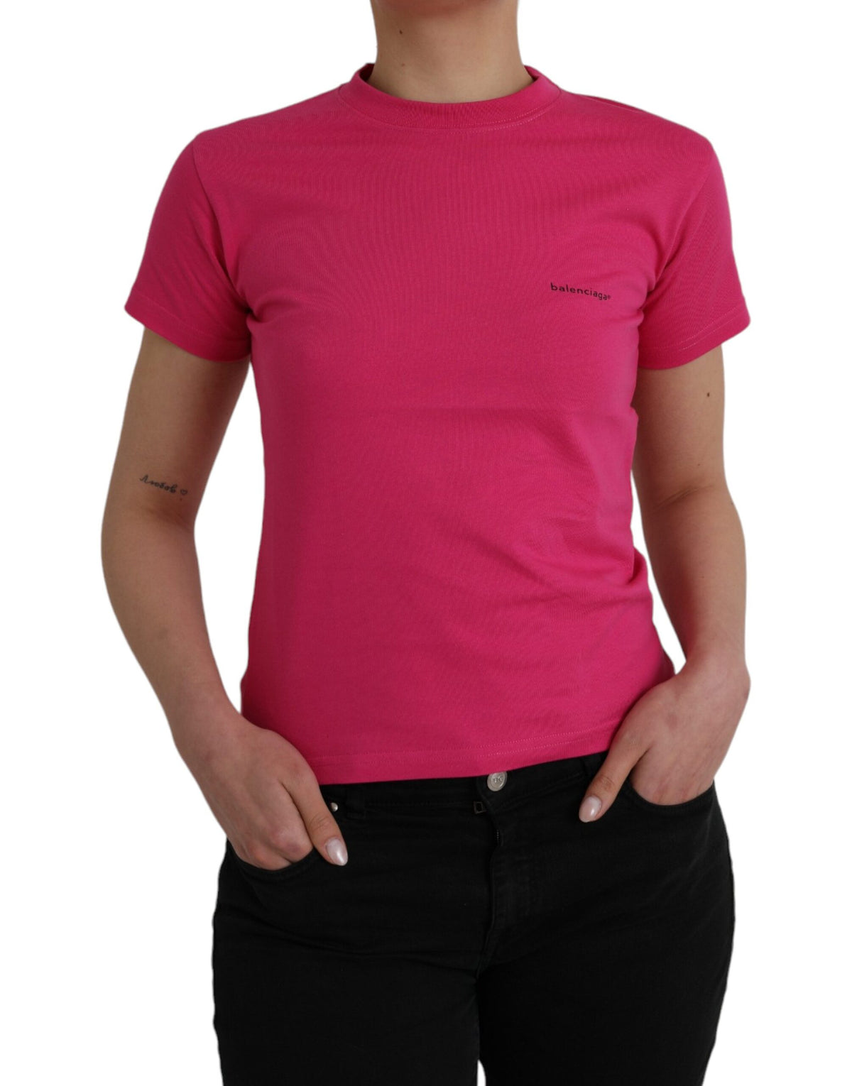 Balenciaga T-shirt en coton rose à col rond et manches courtes