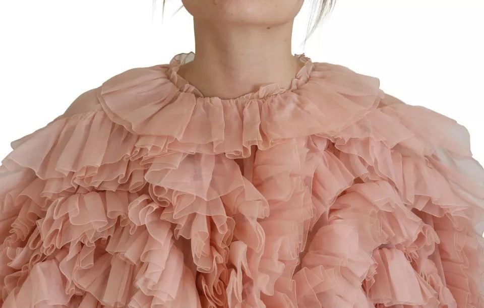 Dolce & Gabbana Pull Roulé Rose à Volants en Soie