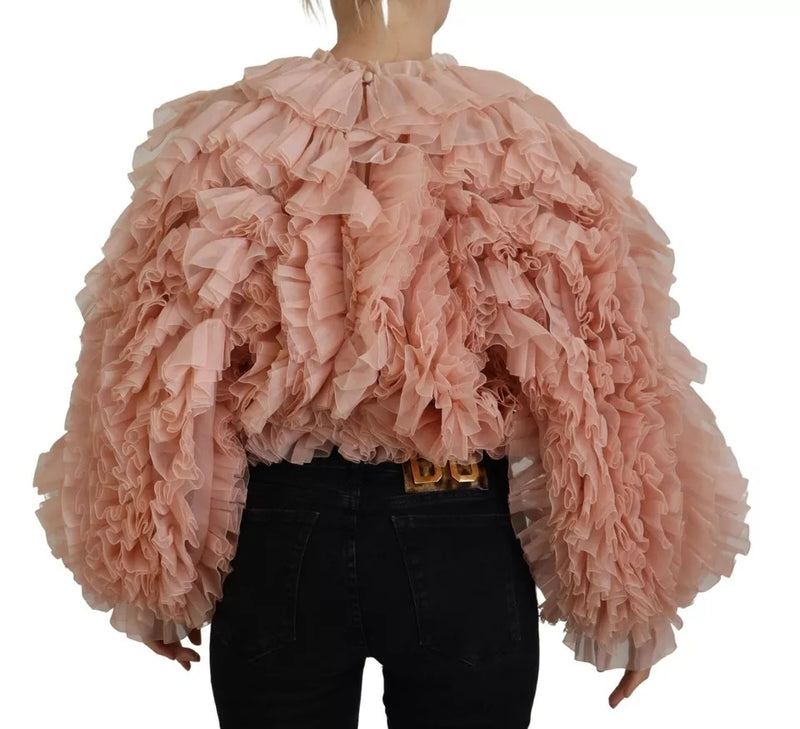 Dolce & Gabbana Pink Ruffled Long Sleeves Pullover Sweater