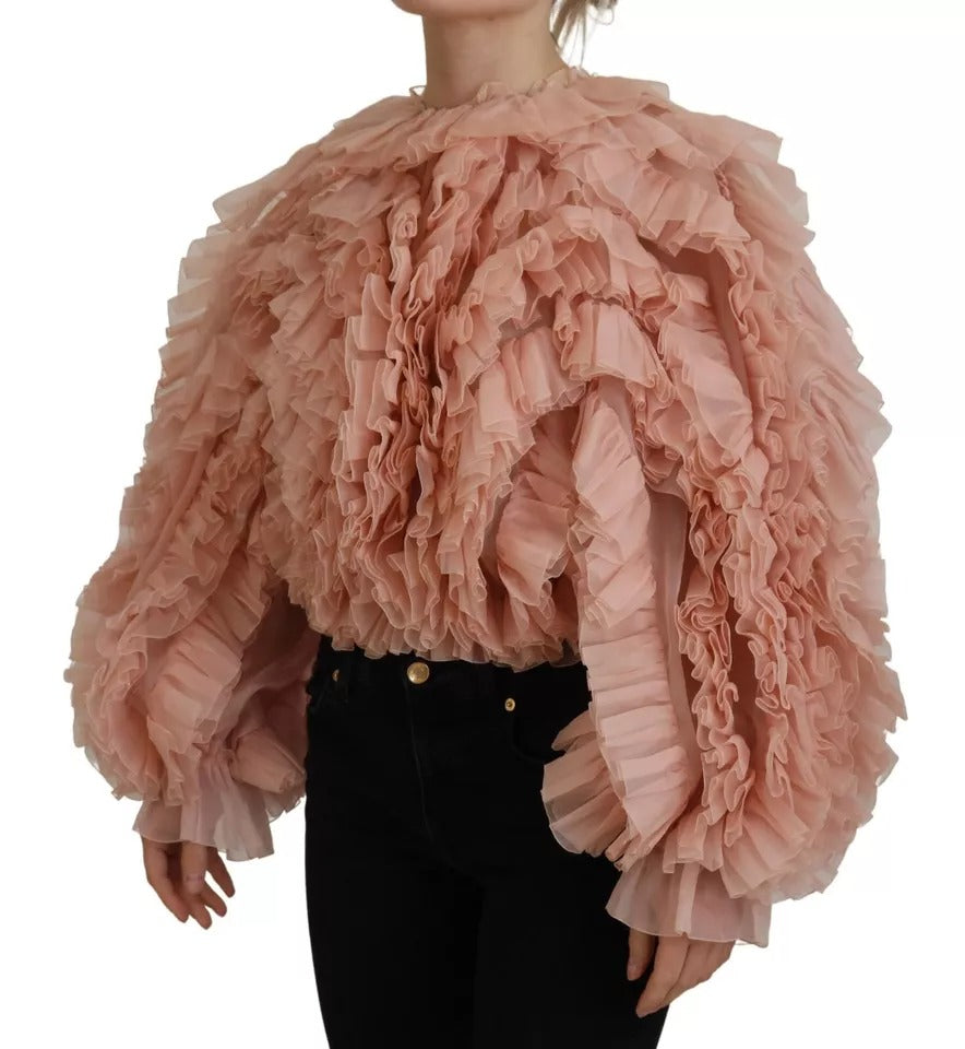 Dolce & Gabbana Pull Roulé Rose à Volants en Soie
