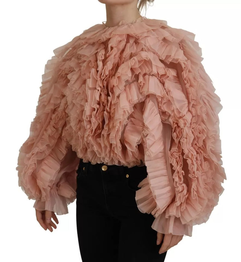 Dolce & Gabbana Pink Ruffled Long Sleeves Pullover Sweater
