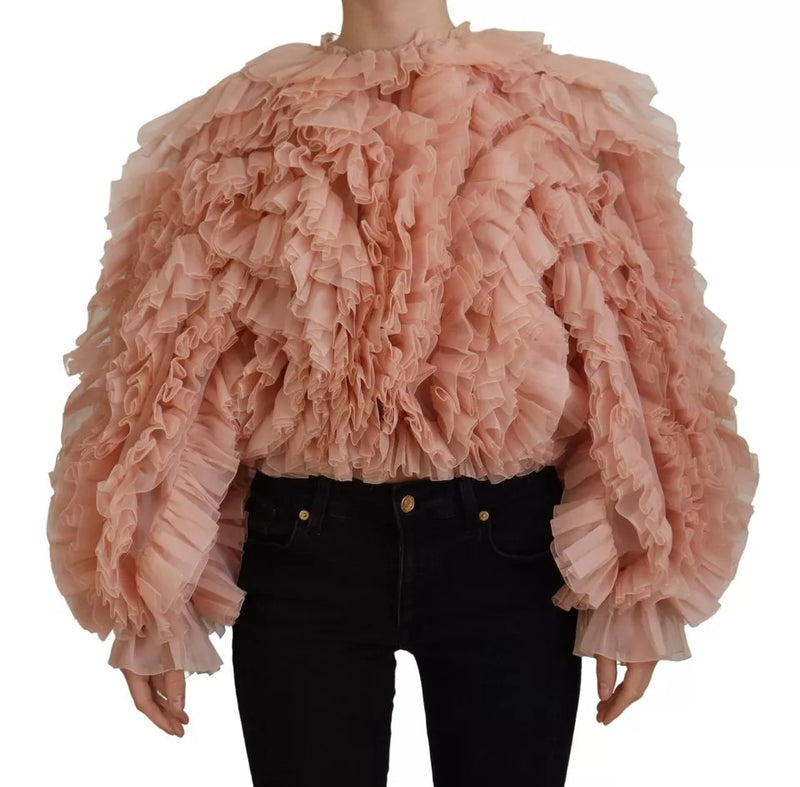 Dolce & Gabbana Pink Ruffled Long Sleeves Pullover Sweater