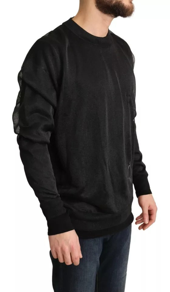 Pull en tricot à manches longues et col rond noir avec logo Dolce &amp; Gabbana