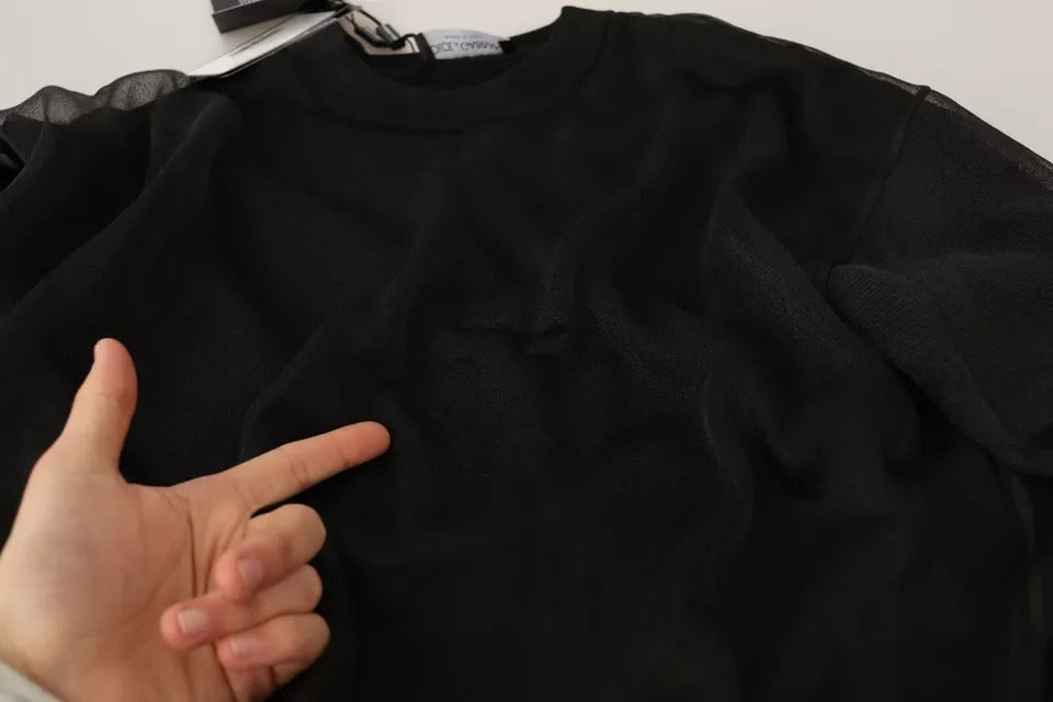 Pull en tricot à manches longues et col rond noir avec logo Dolce &amp; Gabbana