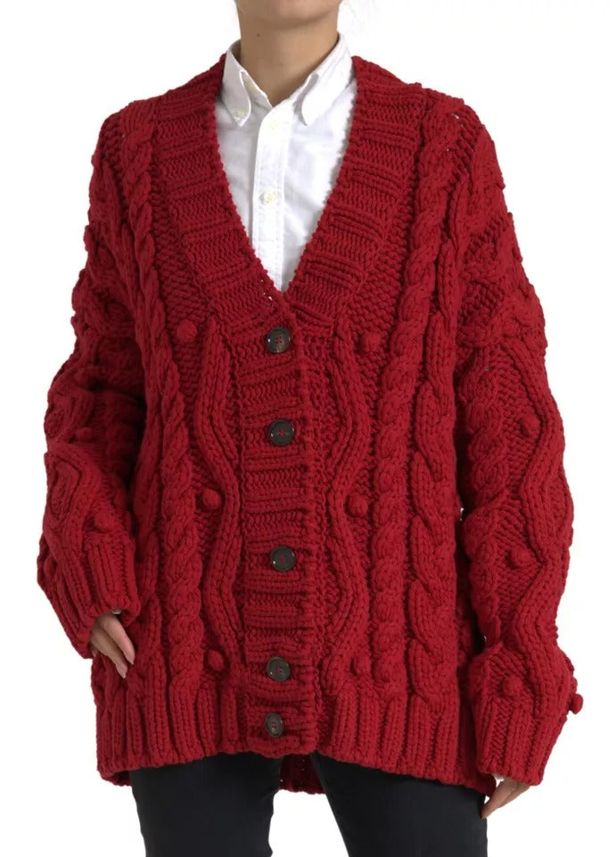 Dolce & Gabbana Cardigan en Laine Rouge à Boutons