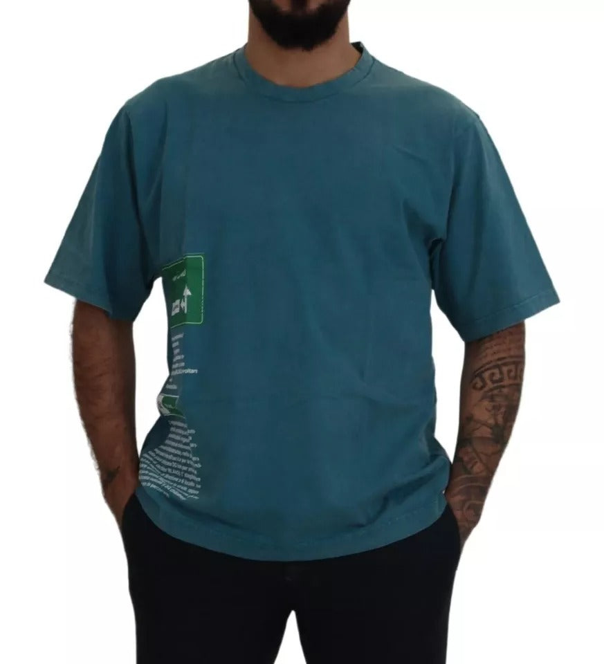 T-shirt en coton à col rond avec imprimé du logo bleu de Dolce &amp; Gabbana