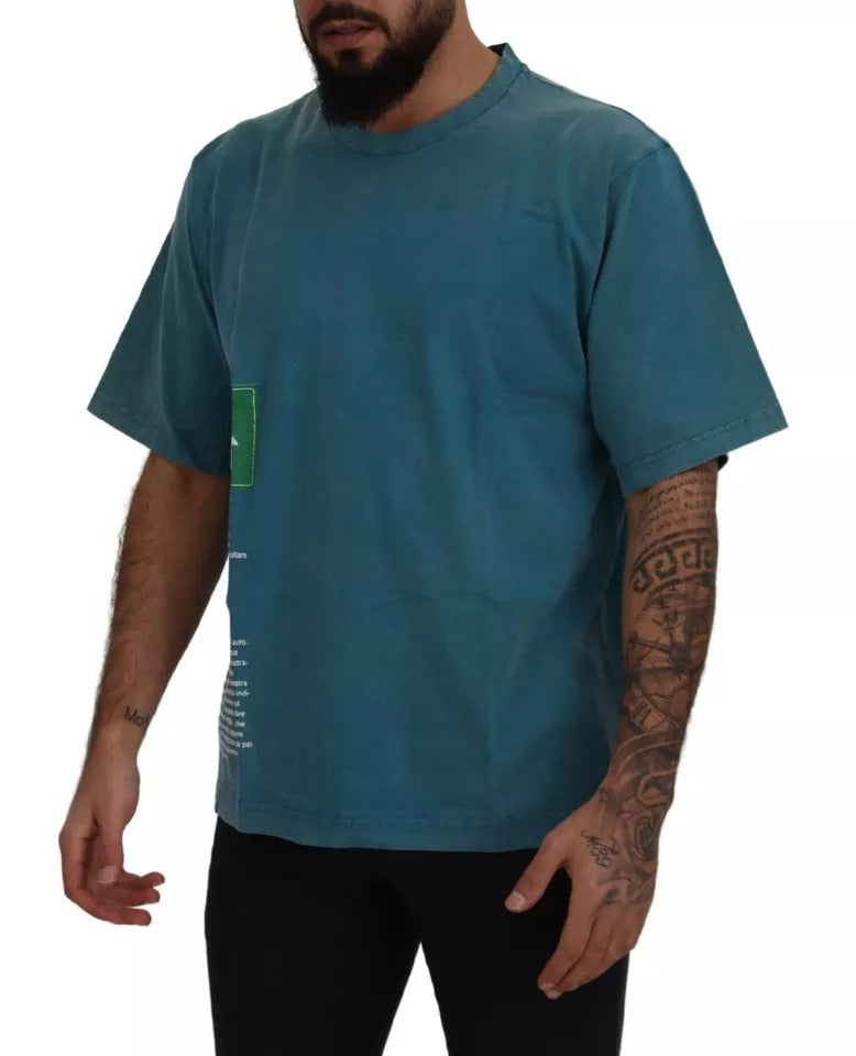T-shirt en coton à col rond avec imprimé du logo bleu de Dolce &amp; Gabbana