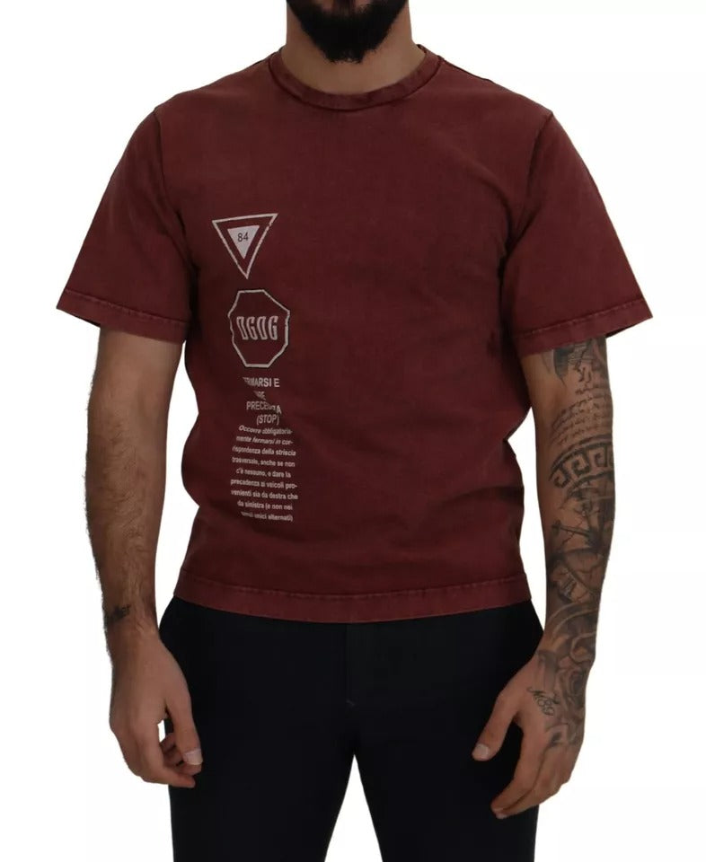 T-shirt en coton à col rond imprimé marron de Dolce &amp; Gabbana