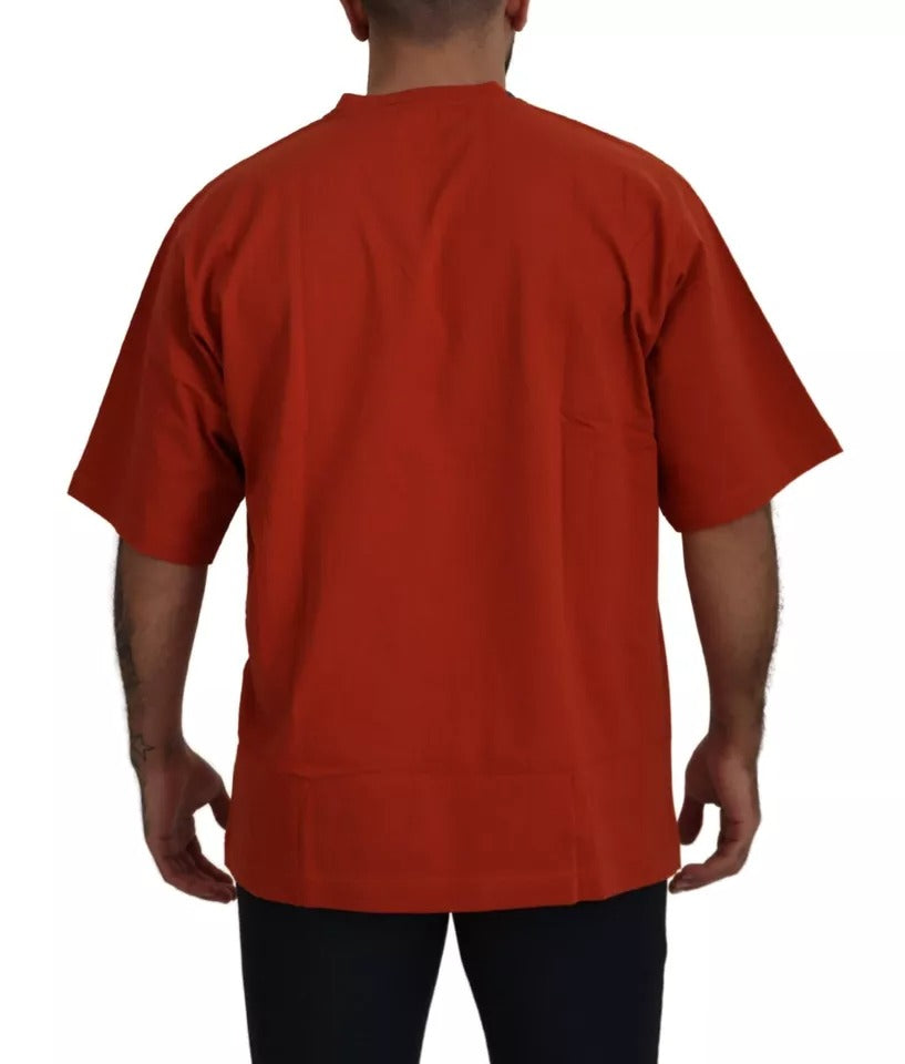 T-shirt en coton à col rond brodé du logo rouge de Dolce &amp; Gabbana