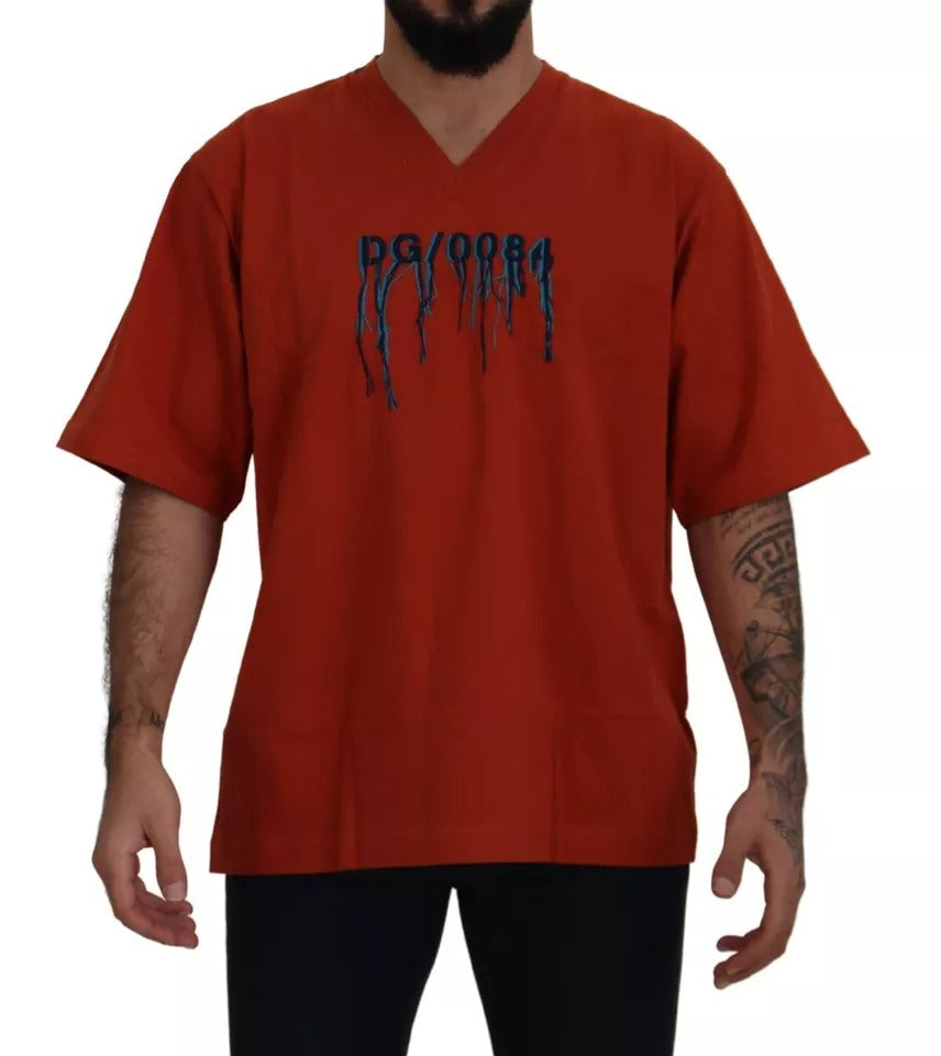 T-shirt en coton à col rond brodé du logo rouge de Dolce & Gabbana