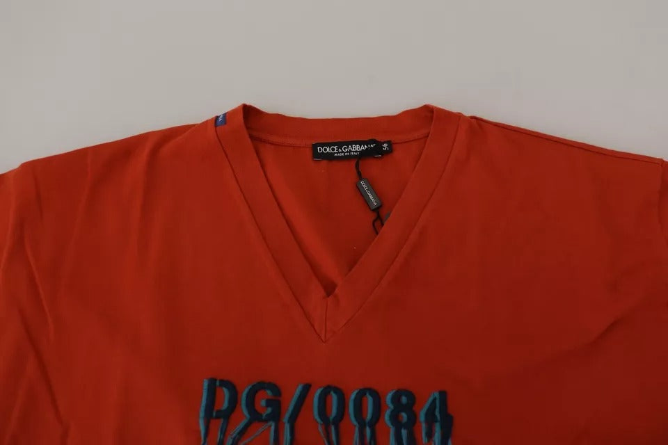 T-shirt en coton à col rond brodé du logo rouge de Dolce &amp; Gabbana