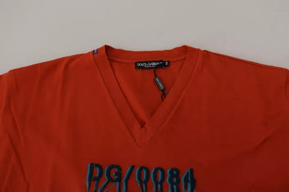 T-shirt en coton à col rond brodé du logo rouge de Dolce & Gabbana