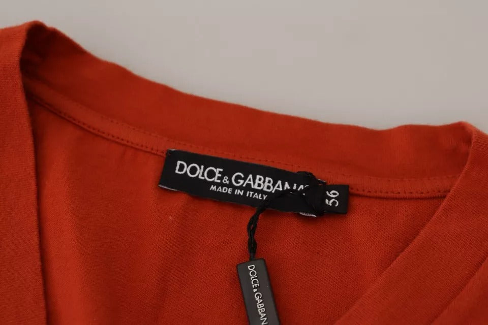 T-shirt en coton à col rond brodé du logo rouge de Dolce &amp; Gabbana