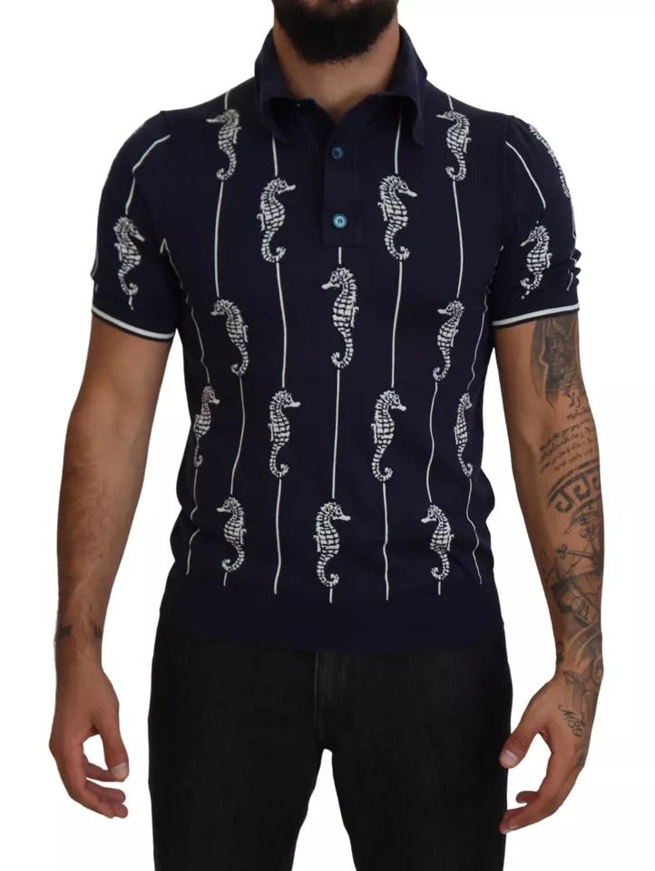 Dolce & Gabbana donkerblauwe polo-t-shirt met paardenkop-kraag