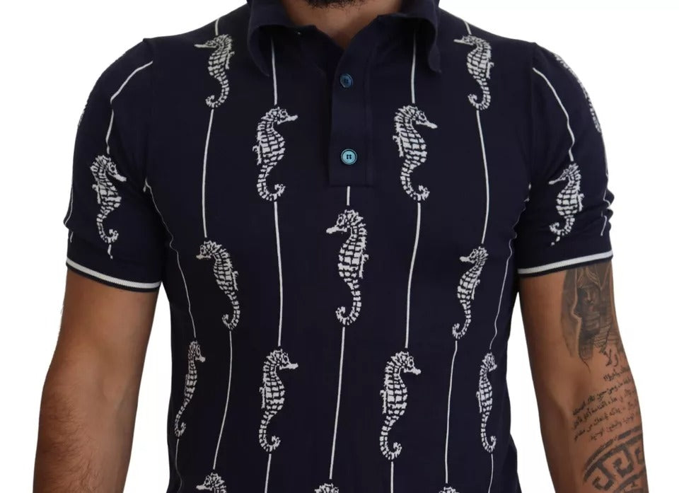 Dolce & Gabbana donkerblauwe polo-t-shirt met paardenkop-kraag