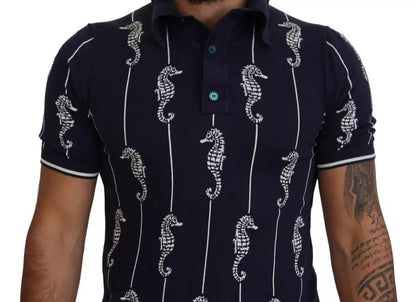 Dolce & Gabbana donkerblauwe polo-t-shirt met paardenkop-kraag