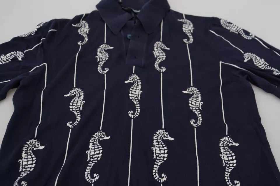 Dolce & Gabbana donkerblauwe polo-t-shirt met paardenkop-kraag