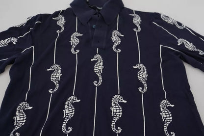 Dolce & Gabbana donkerblauwe polo-t-shirt met paardenkop-kraag