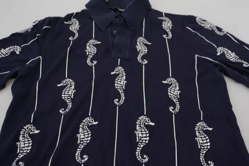 Dolce &amp; Gabbana donkerblauwe polo-t-shirt met paardenkop-kraag