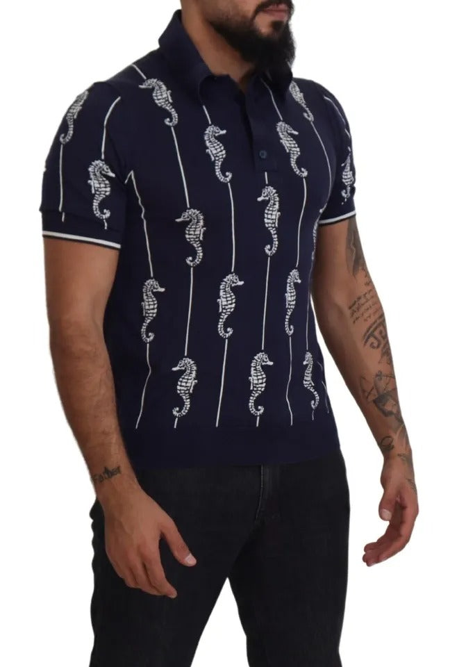 Dolce &amp; Gabbana donkerblauwe polo-t-shirt met paardenkop-kraag