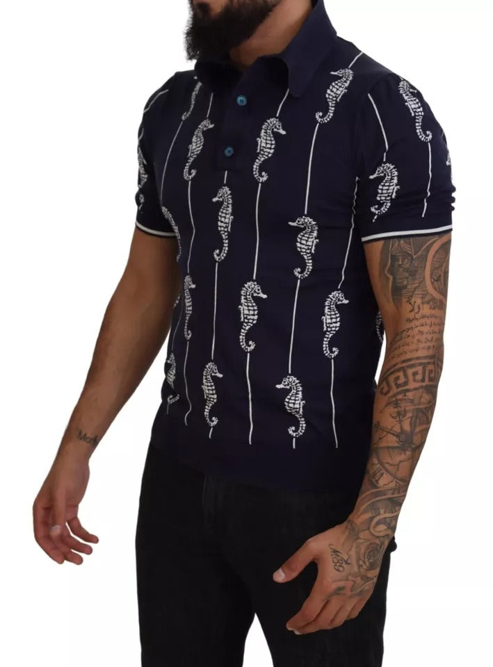 Polo à col montant Dolce &amp; Gabbana bleu marine avec motif Hippocampe