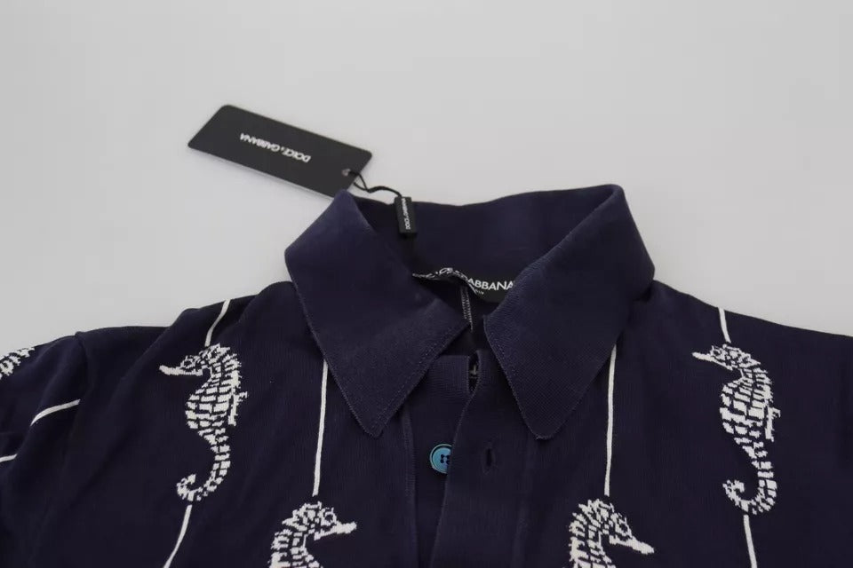Polo à col montant Dolce &amp; Gabbana bleu marine avec motif Hippocampe