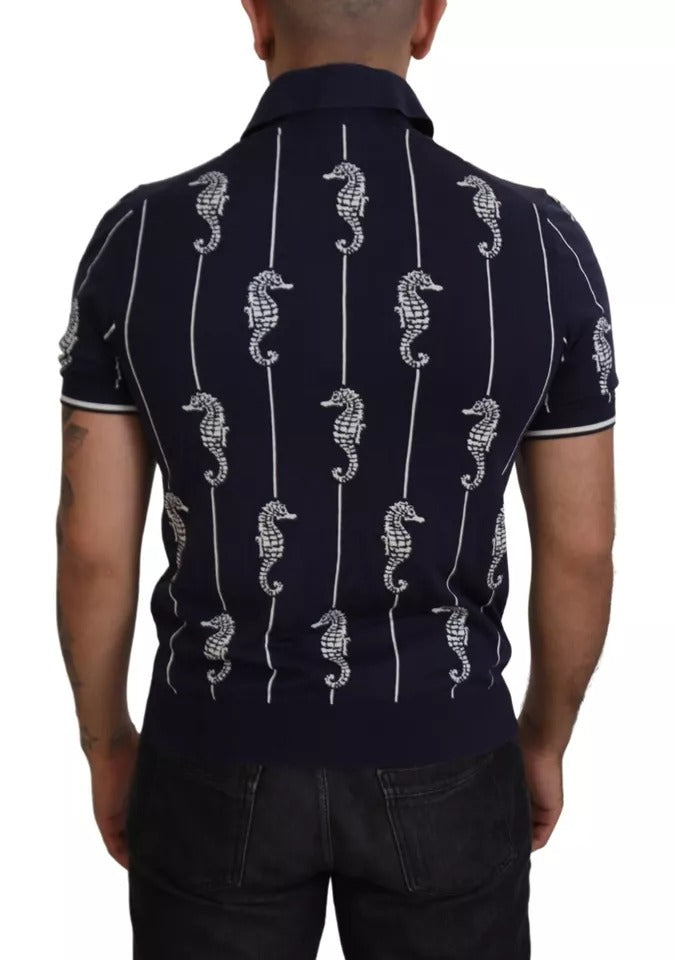 Dolce &amp; Gabbana donkerblauwe polo-t-shirt met paardenkop-kraag
