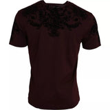 T-shirt homme Dolce &amp; Gabbana à col rond, motif floral et couronne DG, couleur bordeaux.