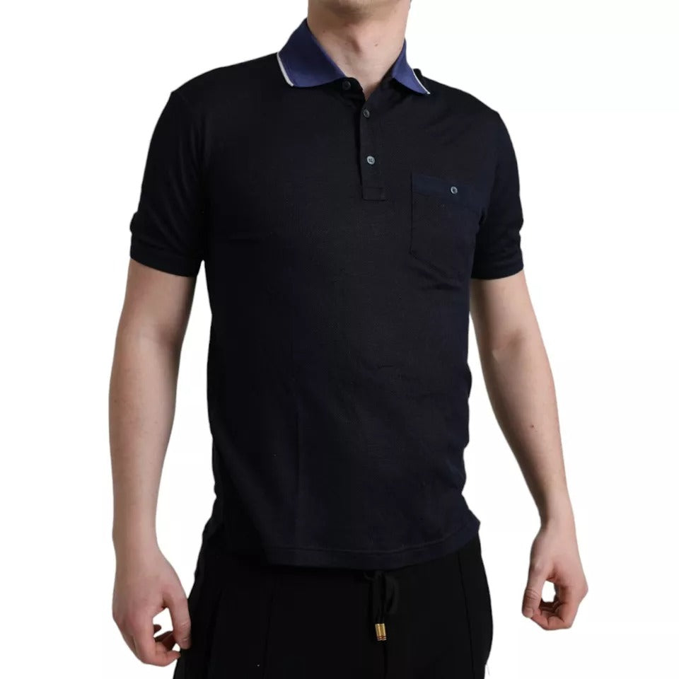 Polo Dolce &amp; Gabbana bleu marine à col en soie pour homme