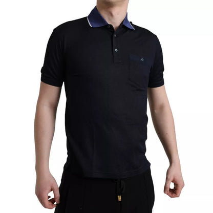 Polo Dolce &amp; Gabbana bleu marine à col en soie pour homme