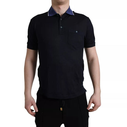 Polo Dolce &amp; Gabbana bleu marine à col en soie pour homme