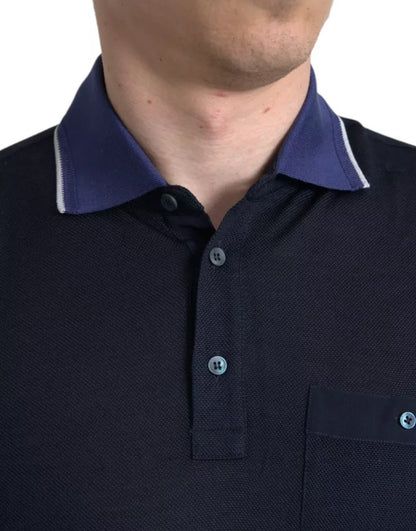 Polo Dolce &amp; Gabbana bleu marine à col en soie pour homme