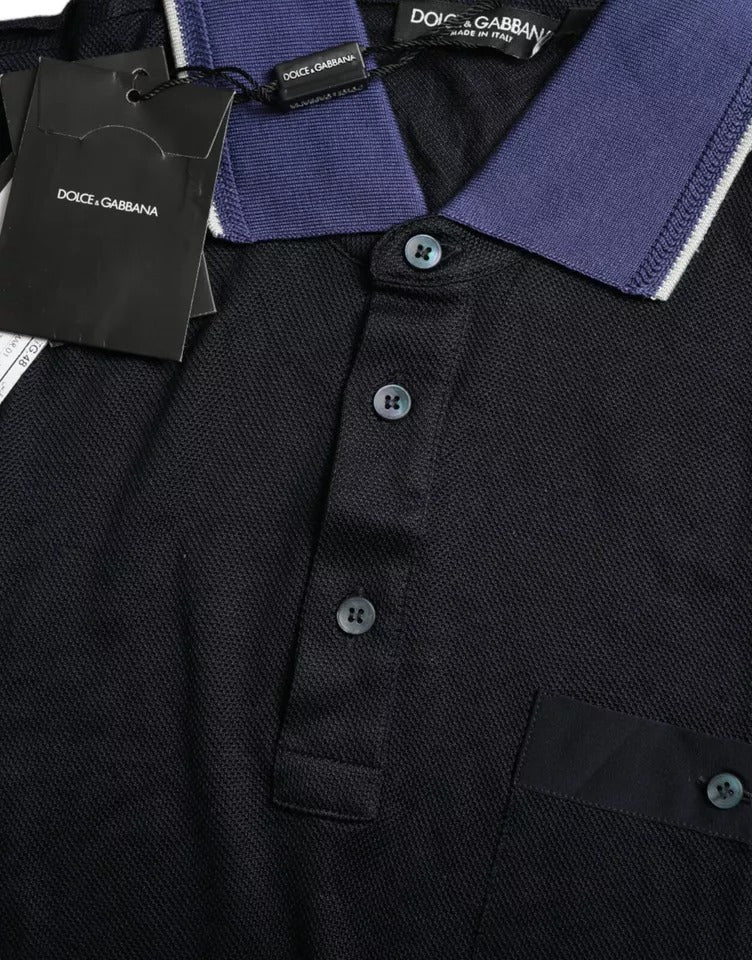 Polo Dolce &amp; Gabbana bleu marine à col en soie pour homme