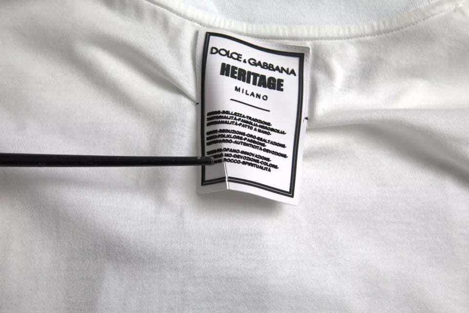T-shirt en coton à col rond avec logo couronne et lion blanc de Dolce &amp; Gabbana