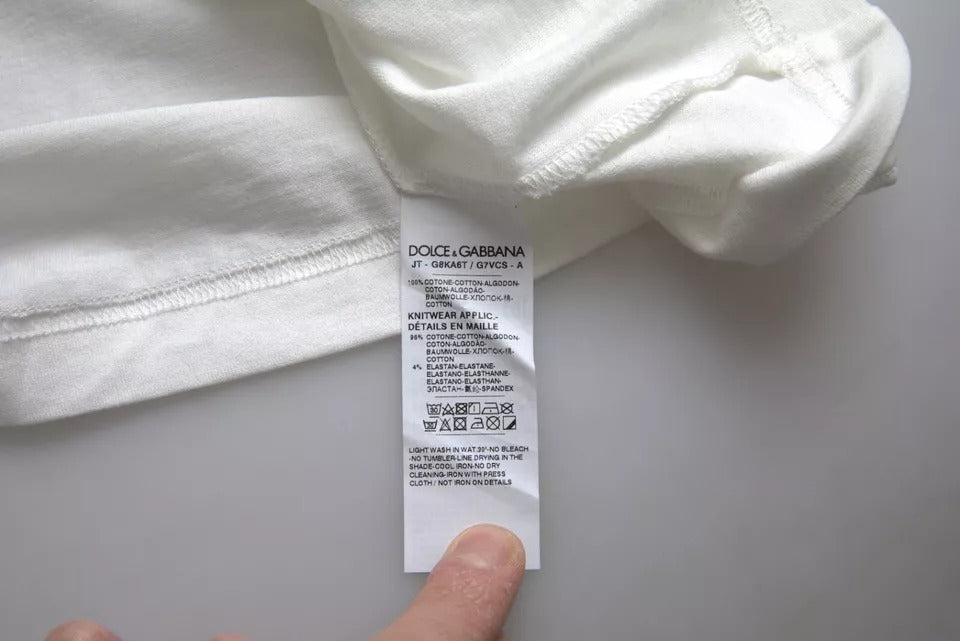 T-shirt en coton à col rond avec logo couronne et lion blanc de Dolce &amp; Gabbana