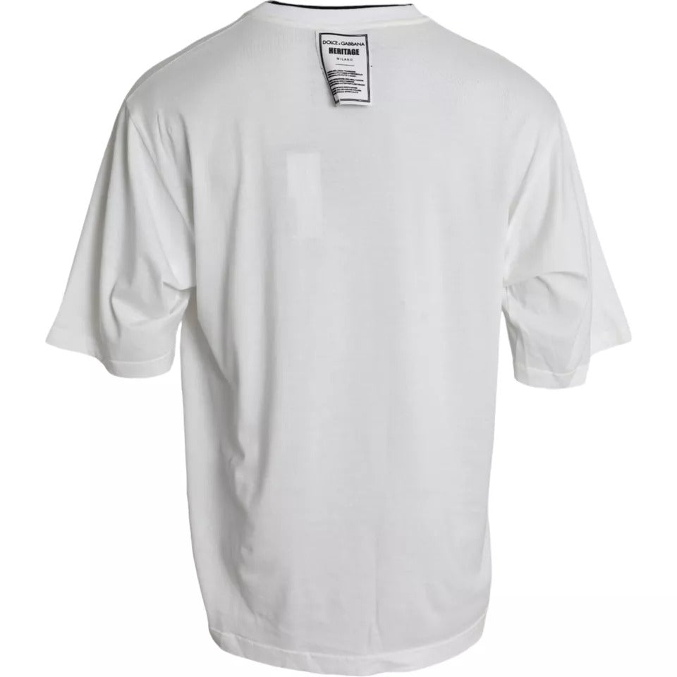 T-shirt en coton à col rond avec logo couronne et lion blanc de Dolce &amp; Gabbana