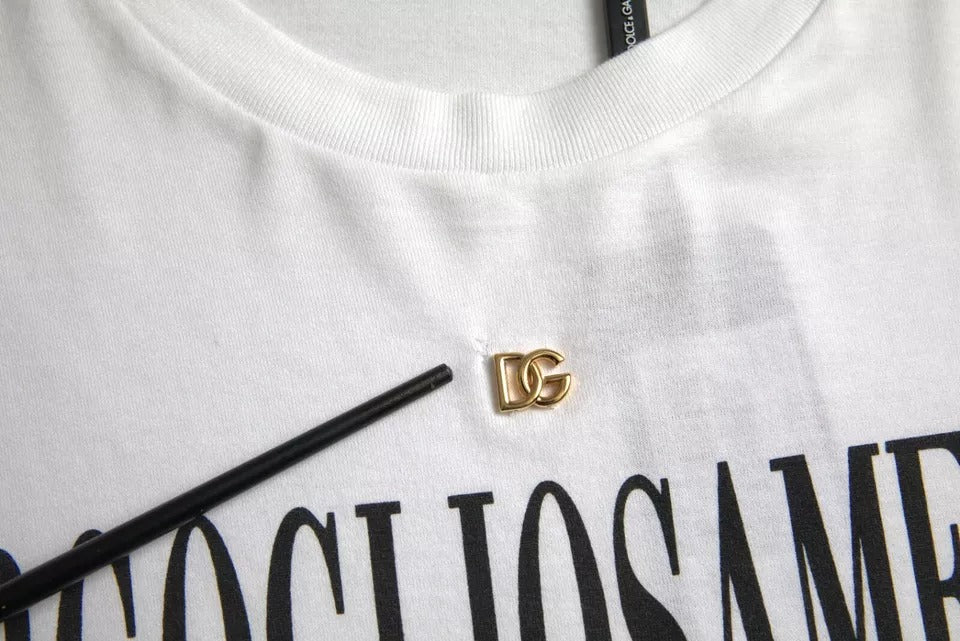 T-shirt à manches courtes en coton à col rond avec logo blanc de Dolce &amp; Gabbana