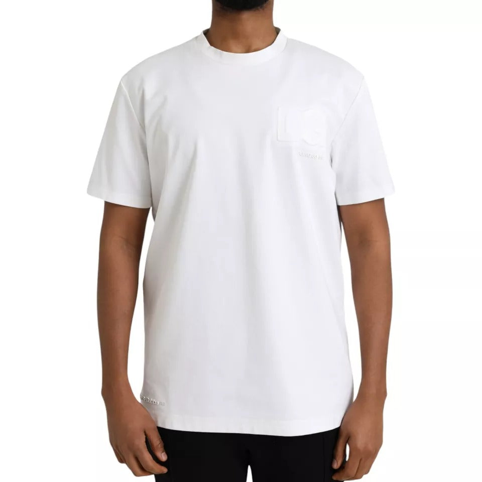 T-shirt en coton à col rond blanc avec logo en relief de Dolce &amp; Gabbana