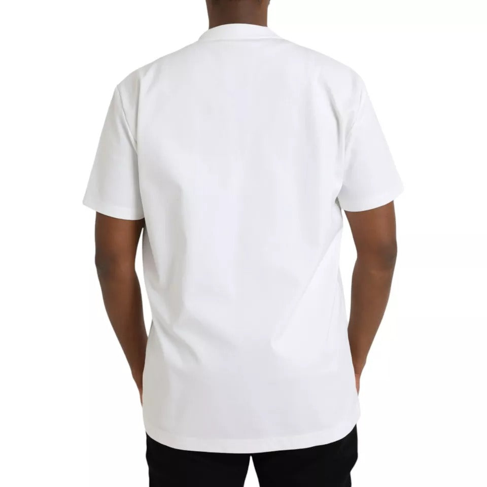 T-shirt en coton à col rond blanc avec logo en relief de Dolce &amp; Gabbana